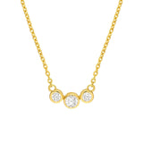 14K Gold Three Stone Bezel Pendant Necklace
