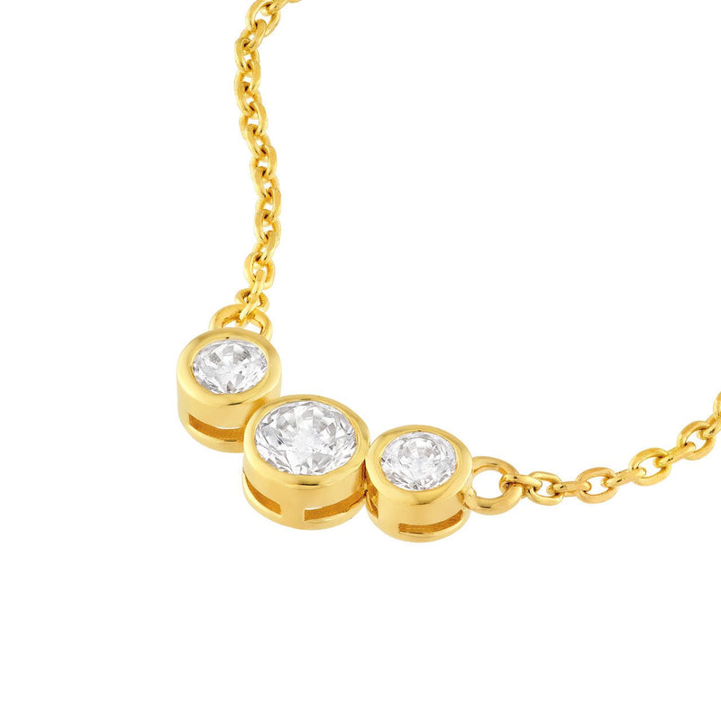 14K Gold Three Stone Bezel Pendant Necklace