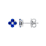 14K Gold 2.5MM Sapphire and Diamond Flower Cluster Stud Earrings