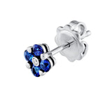 14K Gold 2.5MM Sapphire and Diamond Flower Cluster Stud Earrings