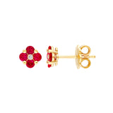 14K Gold 2.5MM Ruby and Diamond Flower Cluster Stud Earrings