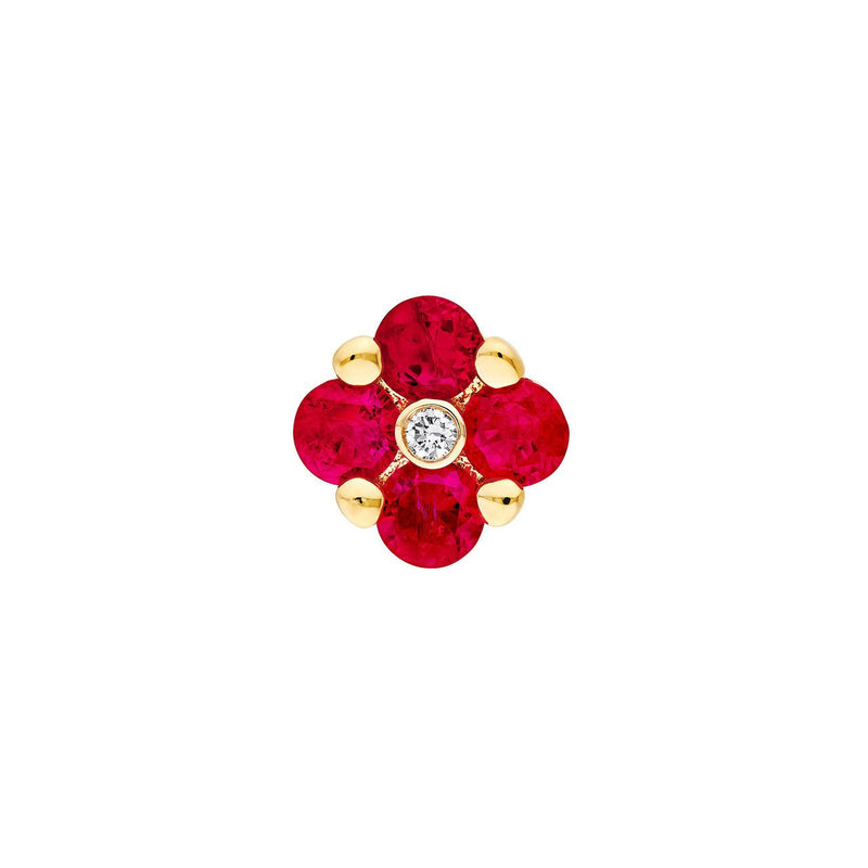 14K Gold 2.5MM Ruby and Diamond Flower Cluster Stud Earrings