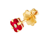 14K Gold 2.5MM Ruby and Diamond Flower Cluster Stud Earrings