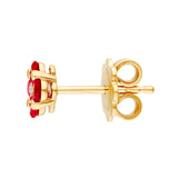 14K Gold 2.5MM Ruby and Diamond Flower Cluster Stud Earrings
