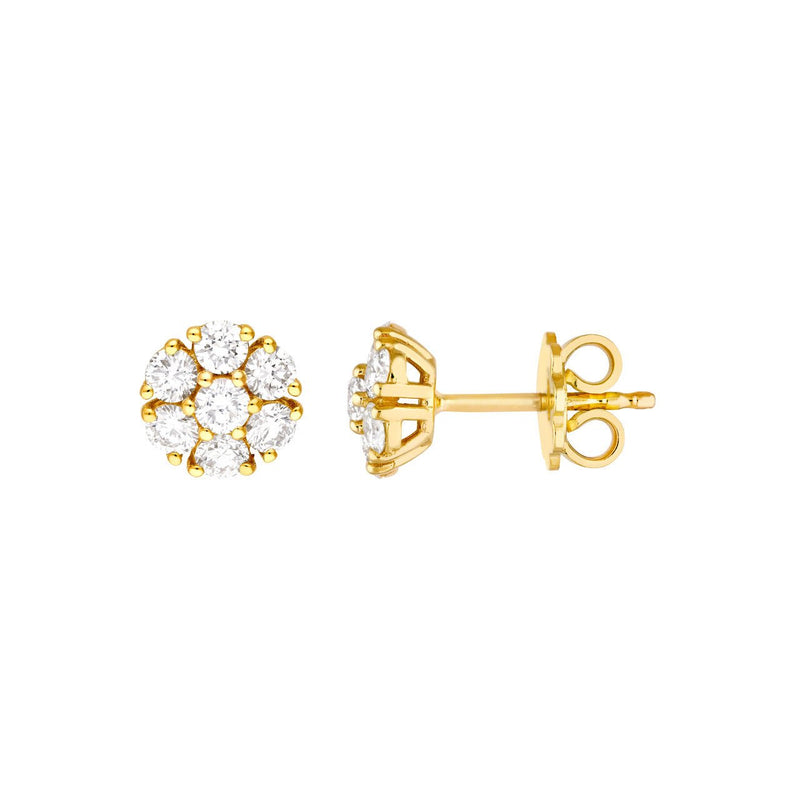 14K Gold 1.00 Carat Natural Diamond Cluster Stud Earrings