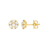 14K Gold 1.00 Carat Natural Diamond Cluster Stud Earrings