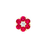14K Gold Ruby and Diamond Flower Cluster Stud Earrings
