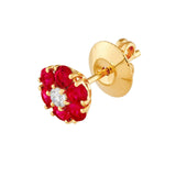 14K Gold Ruby and Diamond Flower Cluster Stud Earrings