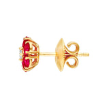 14K Gold Ruby and Diamond Flower Cluster Stud Earrings