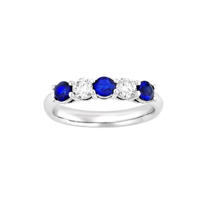 14K Gold 3.5MM 5 Stone Sapphire and Diamond Band