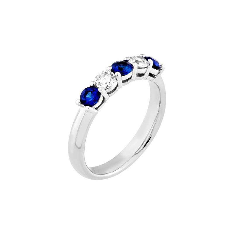 14K Gold 3.5MM 5 Stone Sapphire and Diamond Band