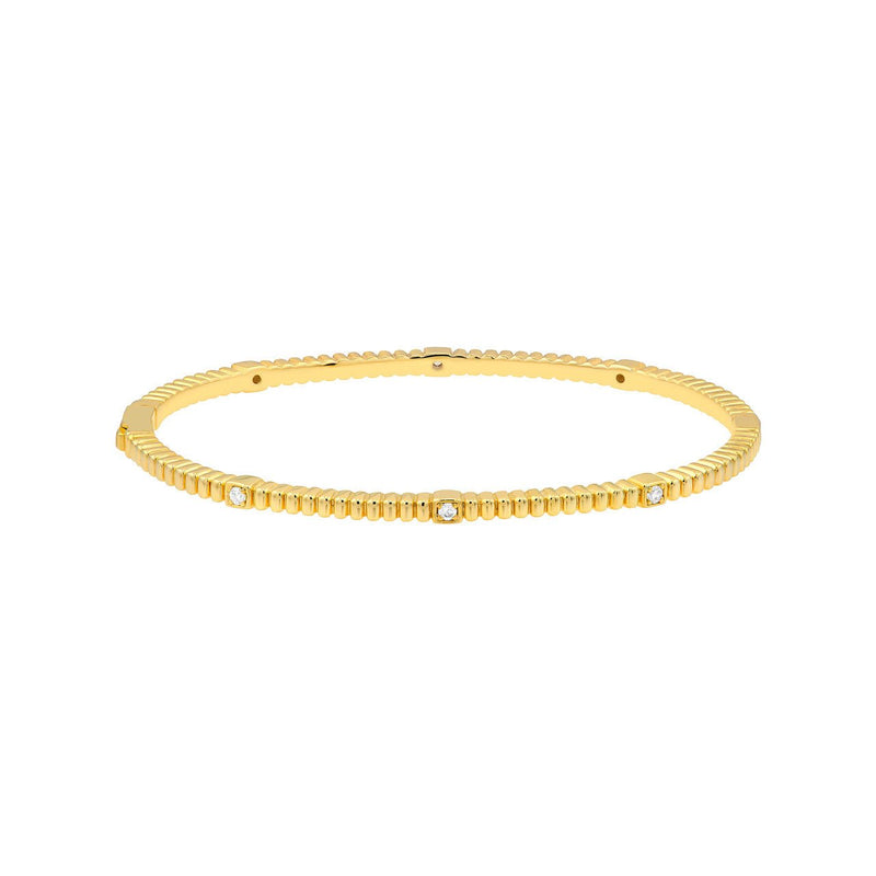 14K Gold Ribbed Diamond Station Bangle