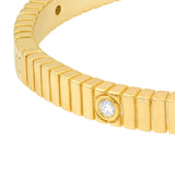 14K Gold Diamond Bezel Ribbed Bangle