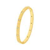 14K Gold Diamond Bezel Ribbed Bangle