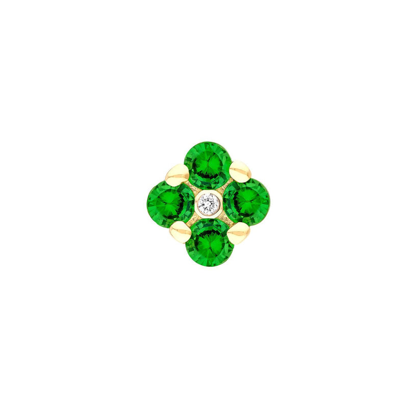 14K Gold 2.5MM Tsavorite and Diamond Flower Cluster Stud Earrings