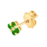 14K Gold 2.5MM Tsavorite and Diamond Flower Cluster Stud Earrings