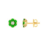 14K Gold Tsavorite and Diamond Flower Cluster Stud Earrings