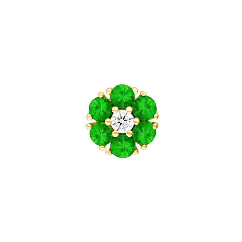 14K Gold Tsavorite and Diamond Flower Cluster Stud Earrings