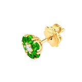 14K Gold Tsavorite and Diamond Flower Cluster Stud Earrings