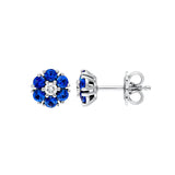 14K Gold Sapphire and Diamond Flower Cluster Stud Earrings