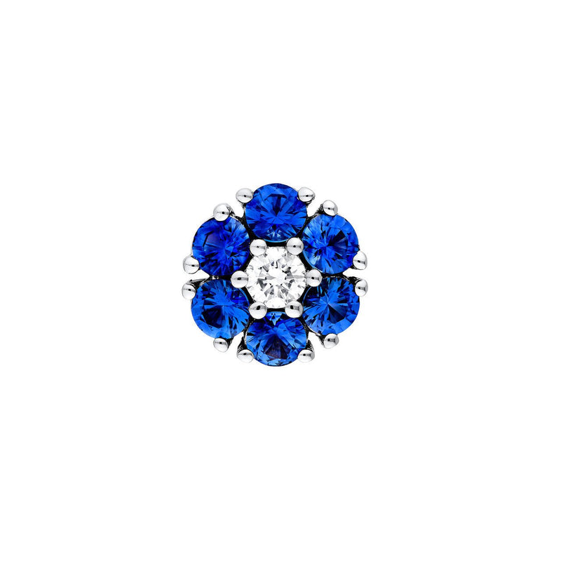 14K Gold Sapphire and Diamond Flower Cluster Stud Earrings