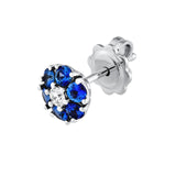 14K Gold Sapphire and Diamond Flower Cluster Stud Earrings