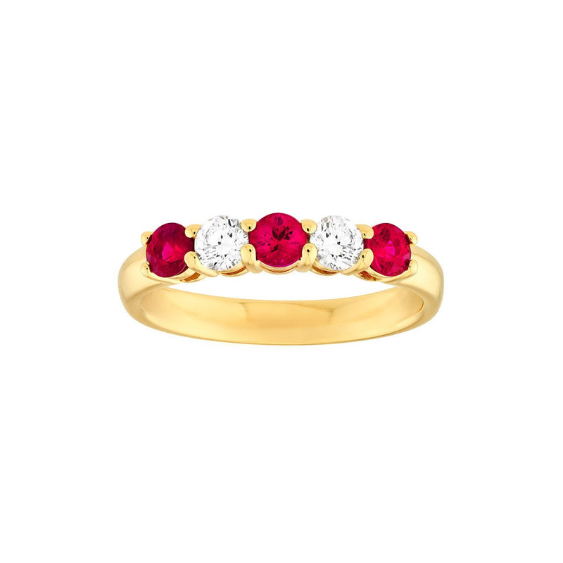 14K Gold 5 Stone Diamond and Ruby Band