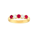 14K Gold 5 Stone Diamond and Ruby Band