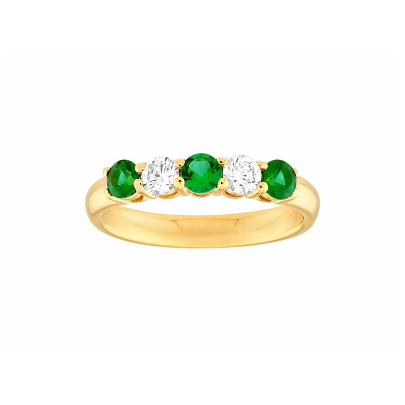 14K Gold 3.5MM 5 Stone Emerald and Diamond Band