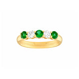 14K Gold 3.5MM 5 Stone Emerald and Diamond Band