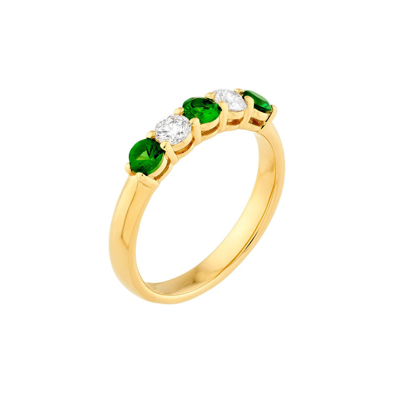 14K Gold 3.5MM 5 Stone Emerald and Diamond Band