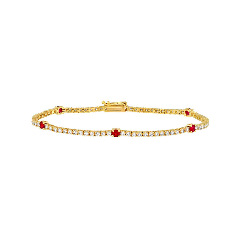 14K Gold Ruby Station Tennis Bracelet