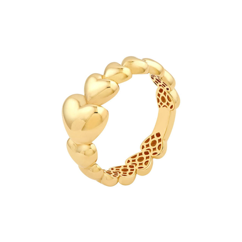 14K Gold Sideways Puffy Hearts Band