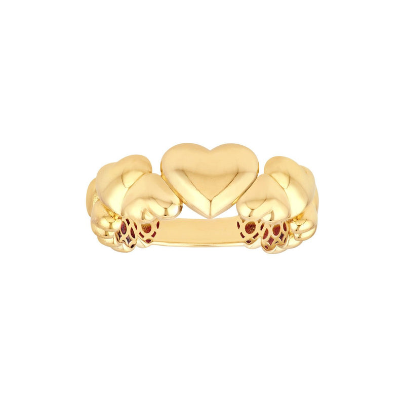 14K Gold Alternating Puffy Hearts Band