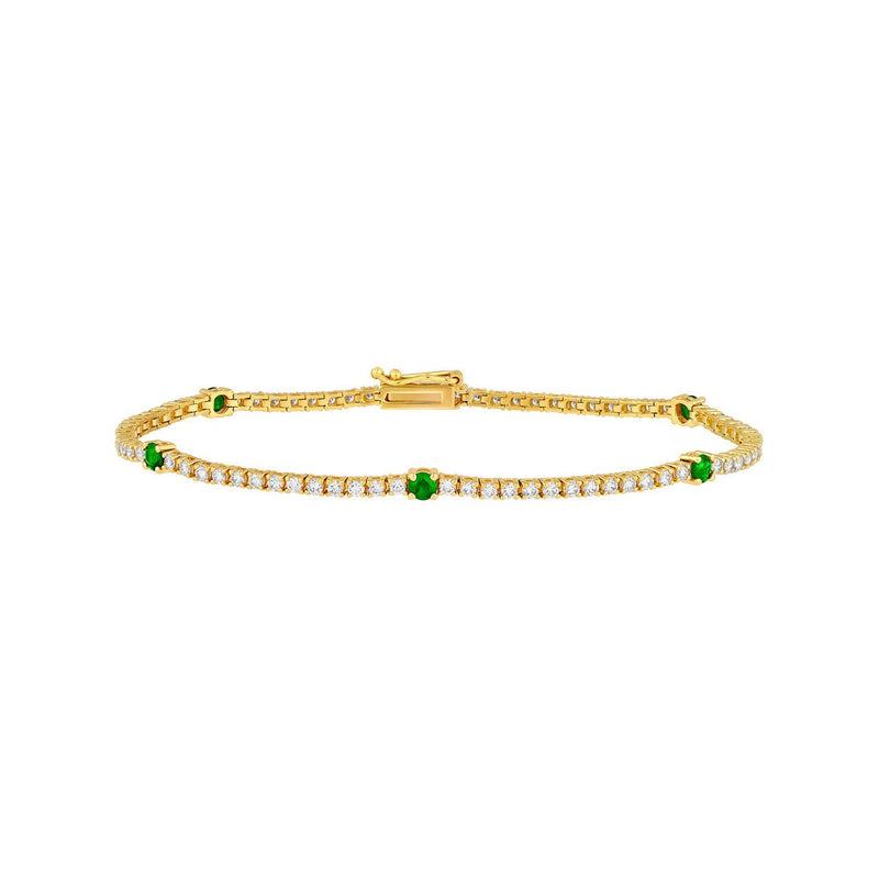 14K Gold Emerald Station Tennis Bracelet
