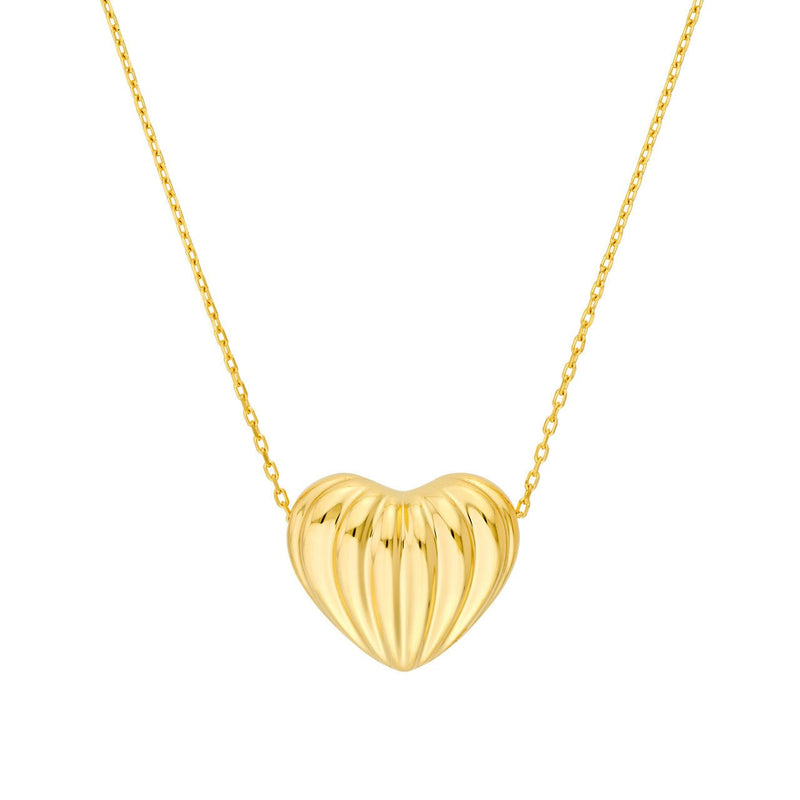14K Gold Fluted Heart Pendant Necklace