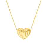 14K Gold Fluted Heart Pendant Necklace