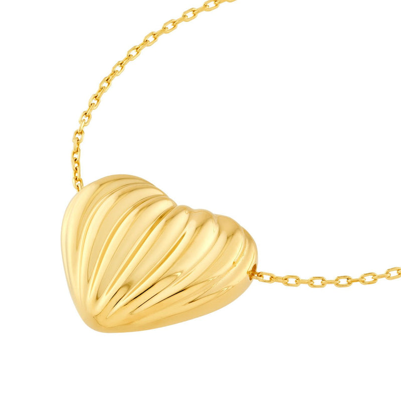 14K Gold Fluted Heart Pendant Necklace