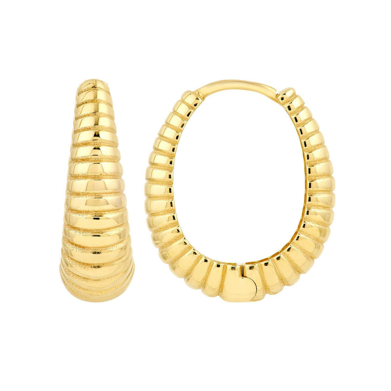 14K Gold Graduated Ribbed Oval Hoop Earrings