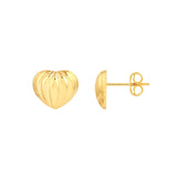 14K Gold Fluted Heart Stud Earrings