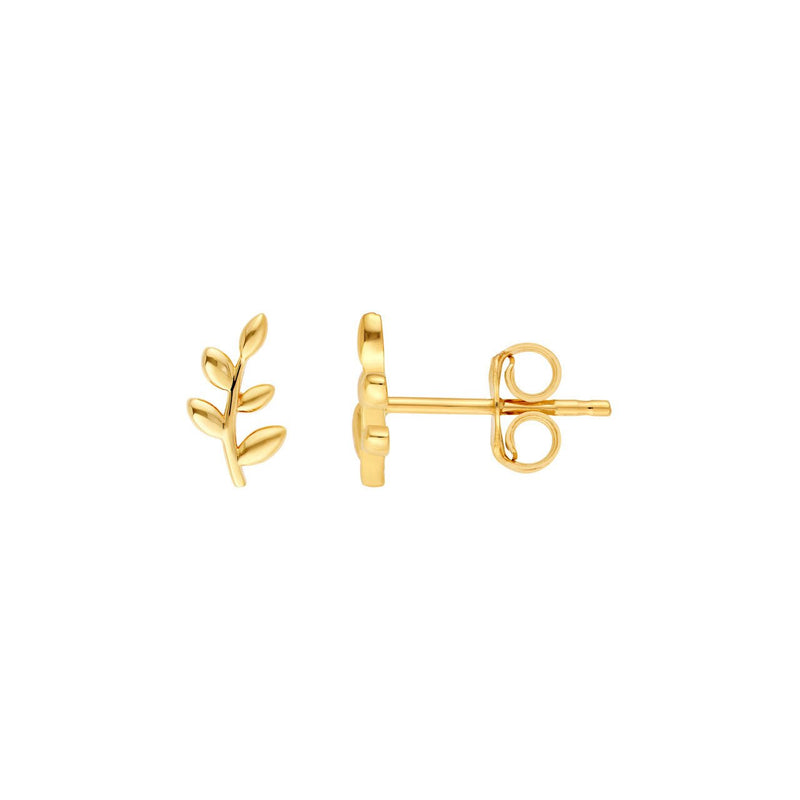 14K Gold Leaf Branch Stud Earrings
