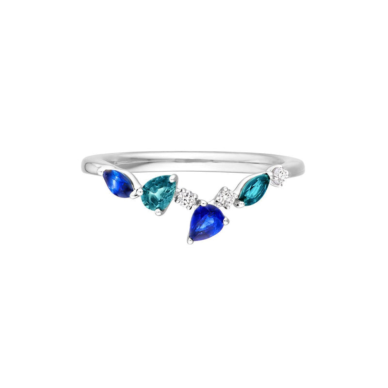 14K Gold Teal and Blue Sapphire Blossom Ring