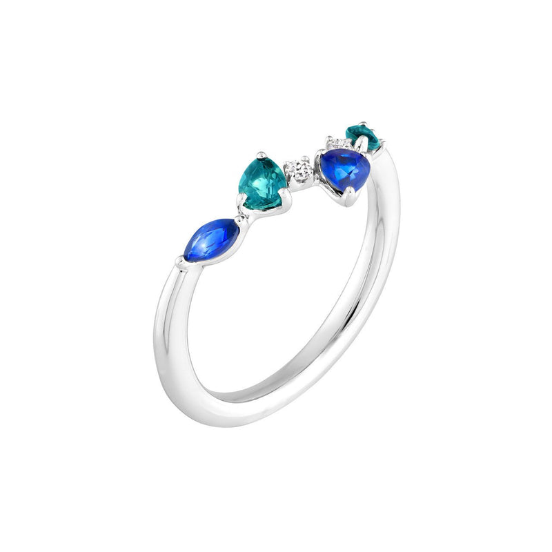 14K Gold Teal and Blue Sapphire Blossom Ring