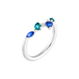 14K Gold Teal and Blue Sapphire Blossom Ring
