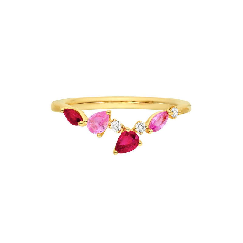 14K Gold Pink Sapphire and Ruby Blossom Ring
