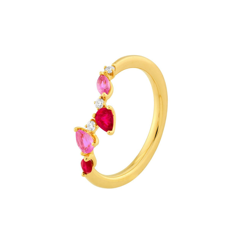 14K Gold Pink Sapphire and Ruby Blossom Ring