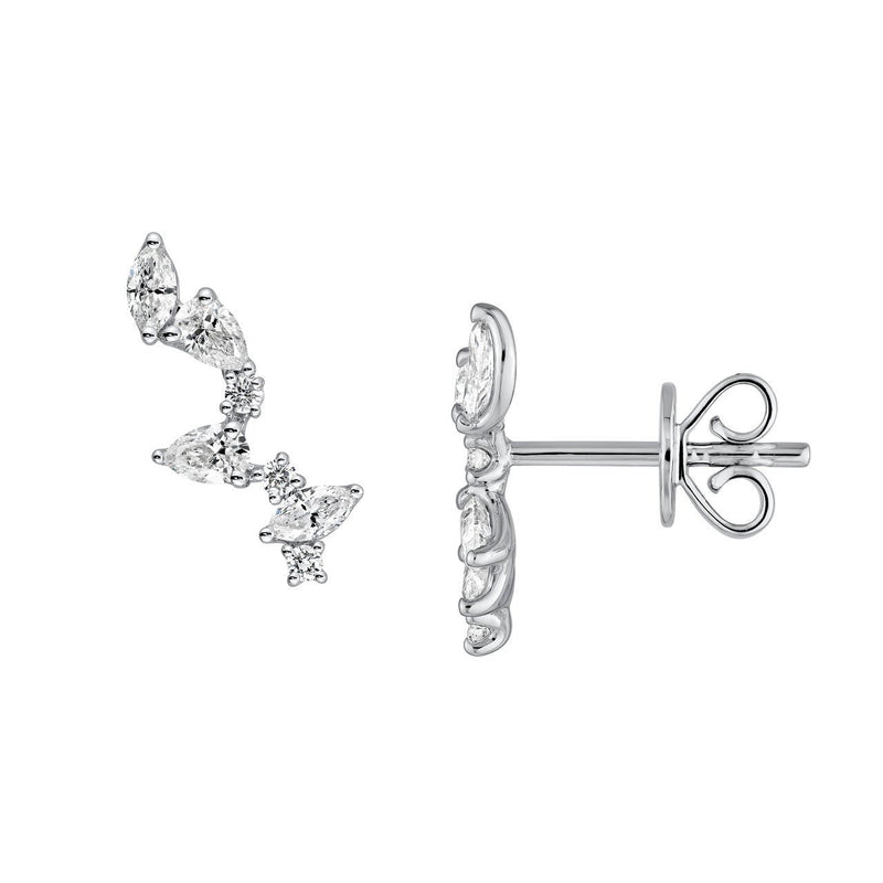 14K Gold Diamond Blossom Stud Earrings