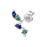 14K Gold Teal and Blue Sapphire Blossom Stud Earrings