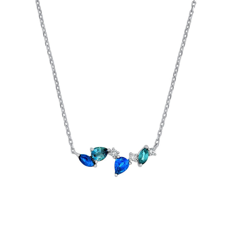 14K Gold Mini Teal and Blue Sapphire Blossom Necklace