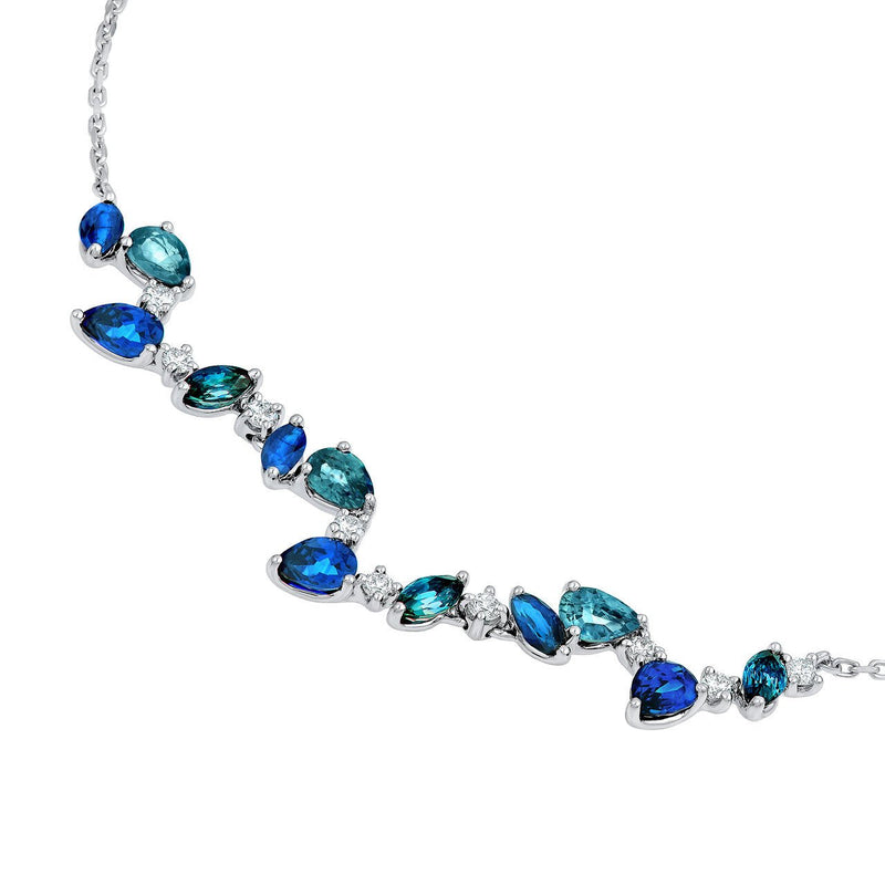 14K Gold Teal and Blue Sapphire Blossom Necklace